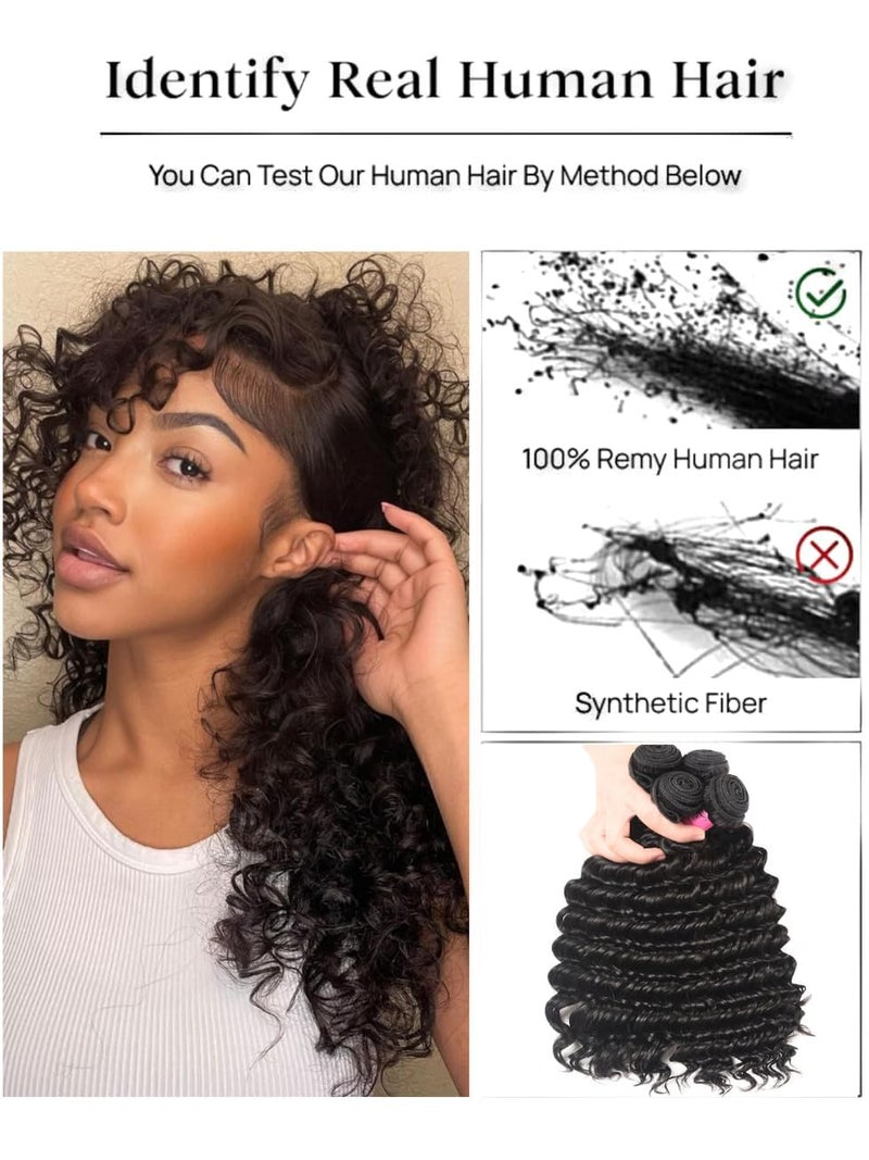 UNICE Deep Wave Human Hair 3 Bundles 16 18 20 inch Unprocessed Brazilian Raw Virgin Hair Quick Weave Extensions for Sew in Natural Color - Image 4