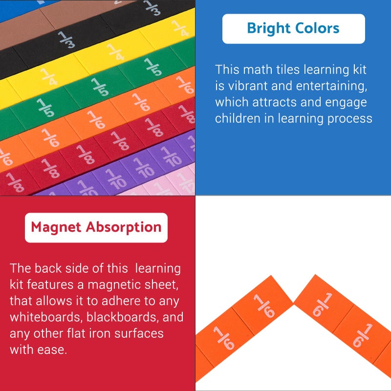 Oli's Toy Factory Montessori Math Magnetic Tiles Classroom Essentials Foam Tiles for Kids to Learn Fraction Equivalence and Math manipulatives Great Learning Resources for The Homeschool Curriculum - Image 4