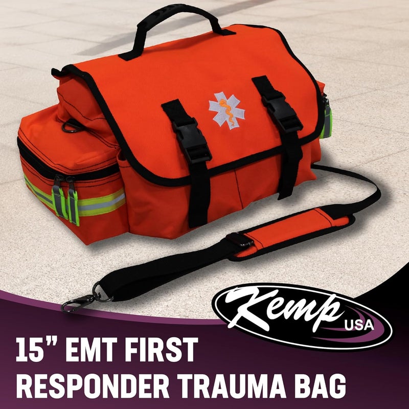 Kemp USA حقيبة الطوارئ كيمب USA EMT للاستجابة الأولى - مجموعة الإسعافات الأولية - معدات البقاء مع عواكس عالية الوضوح للاستجابة الطبية السريعة - برتقالية - Image 2