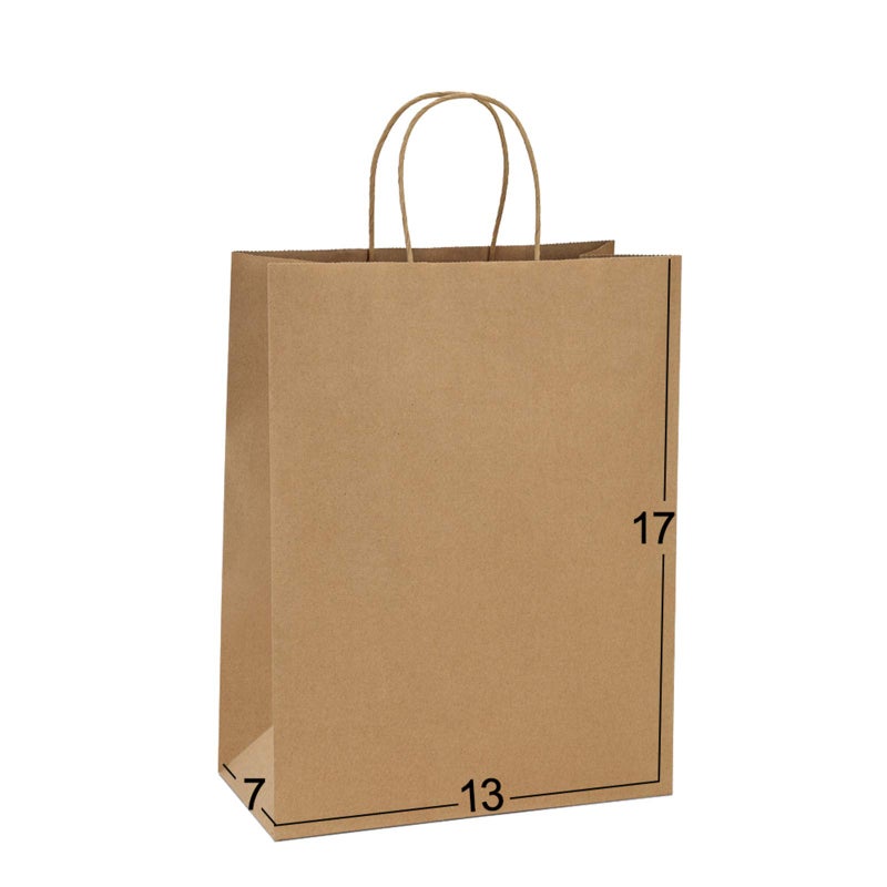 BagDream Paper Gift Bags 25Pcs 13x7x17 Party Shopping Retail Merchandise Recycled Kraft With Handles Bulk Brown