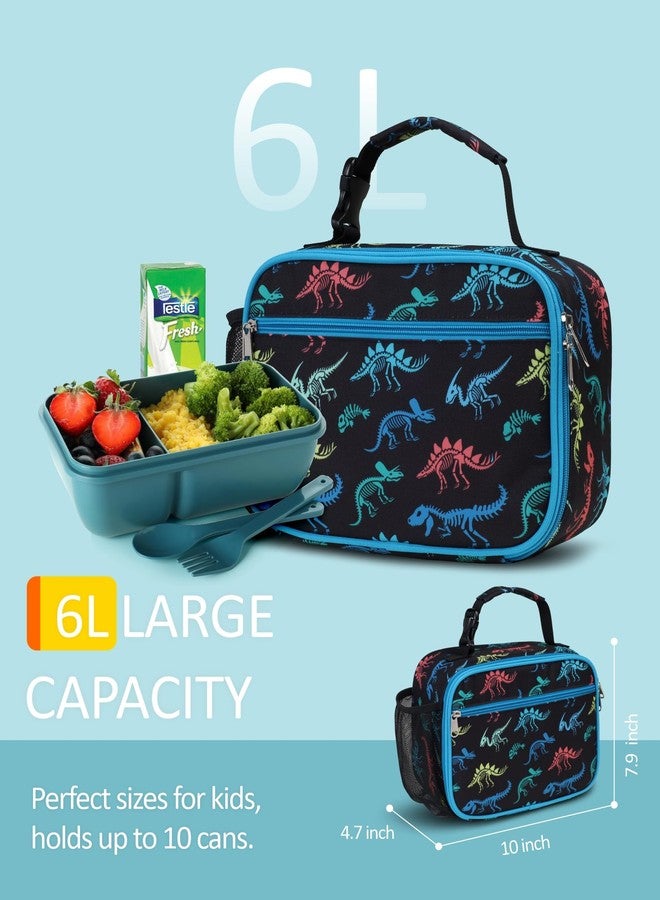 Bagseri Kids Lunch Bag Boys - Insulated Lunch Box for Kids Reusable Leak-Proof Boys Lunch Bag With Water Bottle Holder Toddler Lunch Box for Daycare and School, Black Dinosaur Fossil - Image 2