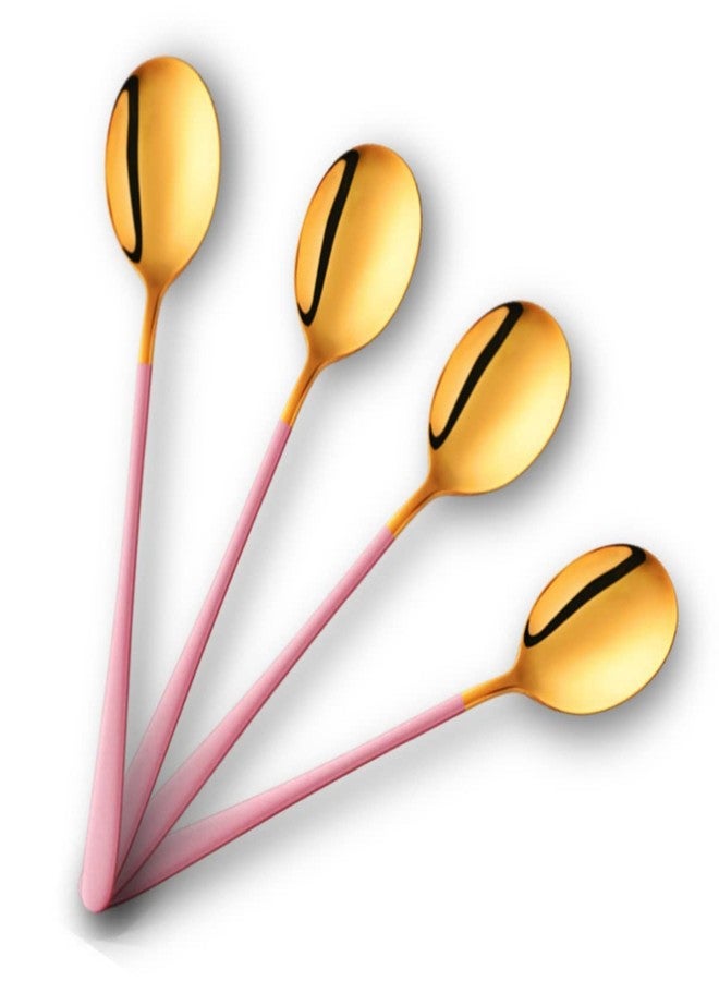HomeAra Premium Stainless Steel Serving Spoon Set Non-Stick Round Head Soup Spoons for Kitchen and Home Use Exquisite Table Spoon Cutlery Chamach for Serving Rice, Pasta, (Gold Pink, 4,PCS) - Image 1
