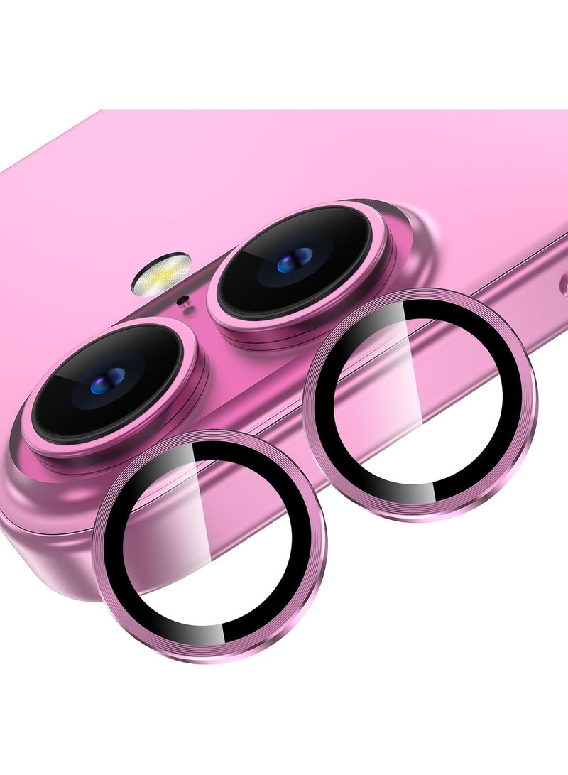 Camera Lens Protector for iPhone 16 6.1-Inch and iPhone 16 Plus 6.7-Inch, 9H Tempered Glass Metal Individual Ring Cover, HD Clear, 2-Pieces Pink - Image 1