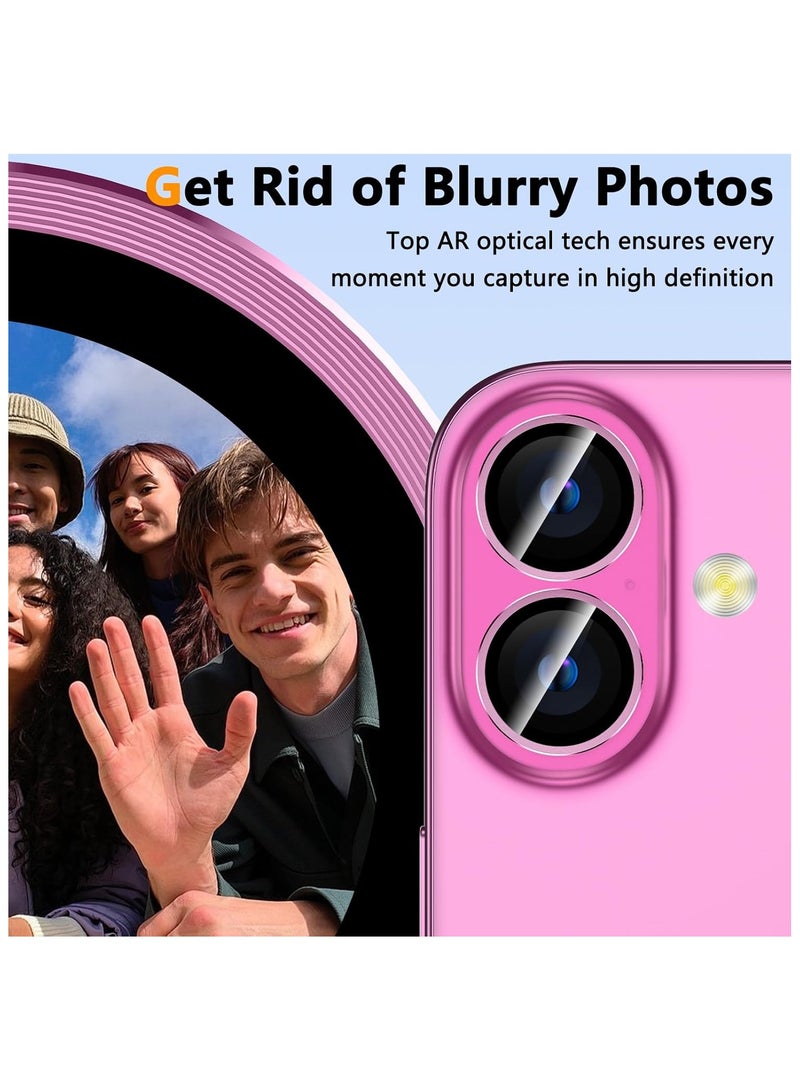 Camera Lens Protector for iPhone 16 6.1-Inch and iPhone 16 Plus 6.7-Inch, 9H Tempered Glass Metal Individual Ring Cover, HD Clear, 2-Pieces Pink - Image 3