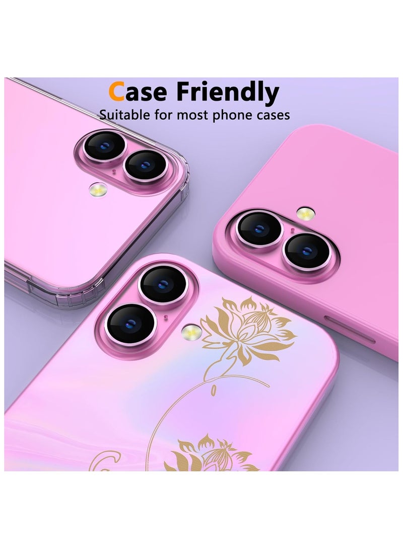 Camera Lens Protector for iPhone 16 6.1-Inch and iPhone 16 Plus 6.7-Inch, 9H Tempered Glass Metal Individual Ring Cover, HD Clear, 2-Pieces Pink - Image 4