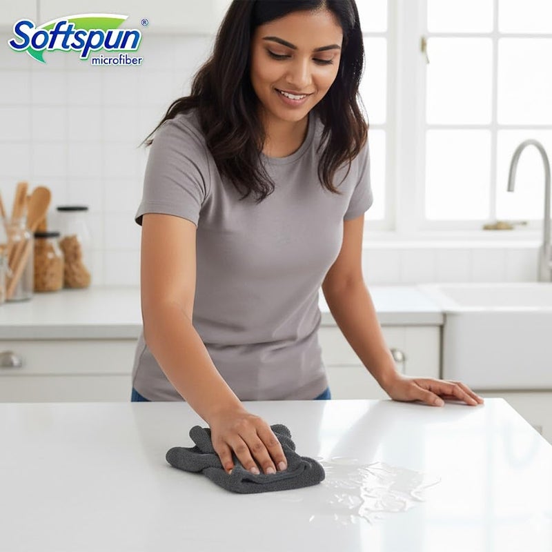 SOFTSPUN Microfiber Cleaning Cloths, 2pcs 40x40cms 340GSM Grey! Highly Absorbent, Lint and Streak Free, Multi -Purpose Wash Cloth for Kitchen, Car, Window, Stainless Steel, Silverware - Image 4