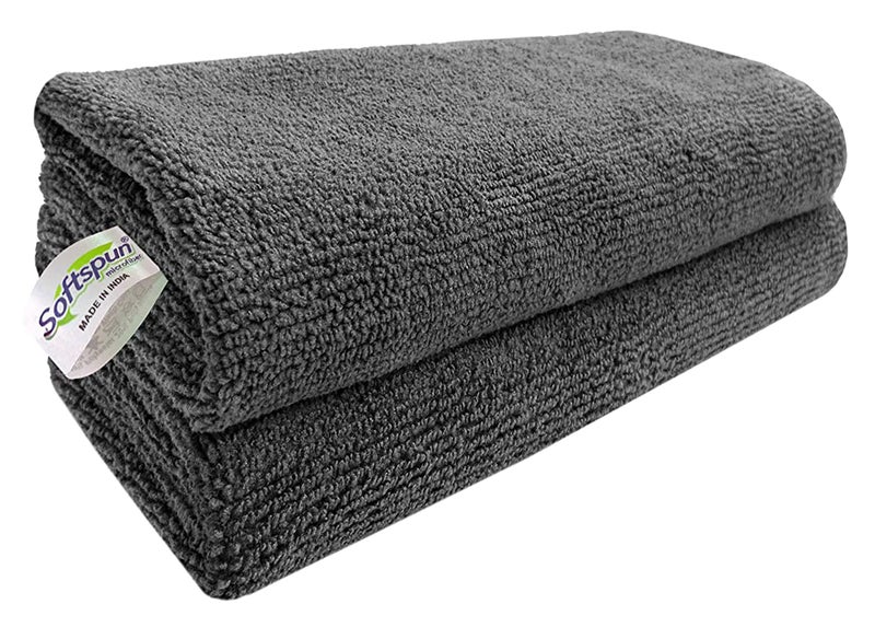 SOFTSPUN Microfiber Cleaning Cloths, 2pcs 40x40cms 340GSM Grey! Highly Absorbent, Lint and Streak Free, Multi -Purpose Wash Cloth for Kitchen, Car, Window, Stainless Steel, Silverware - Image 1