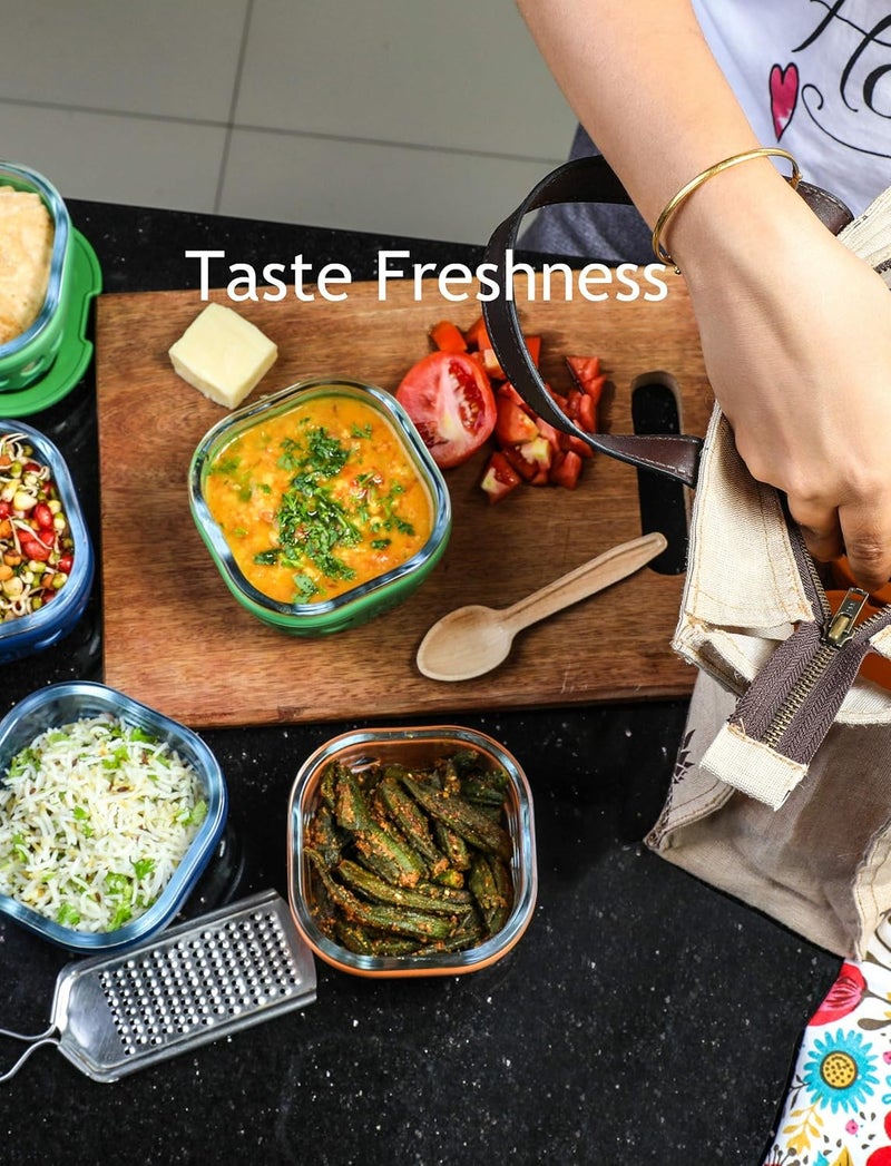 TintBox Premium Glass Lunch Box with Protective Silicone Sleeve Glass Tiffin Box with Canvas Lunch Bag Borosilicate Lunch Boxes for Office Men Women 300ml Set of 2 Oasis Blue - Image 3