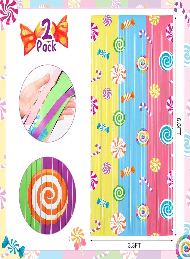 Blosssound 2 Packs Candyland Party Decorations 3.3 x 6.6 ft Christmas Candy Foil Fringe Curtain Lollipop Tinsel Streamers for Christmas Candyland Birthday Baby Shower Sweet Shop Decor(2 Packs, Candy) - Image 2