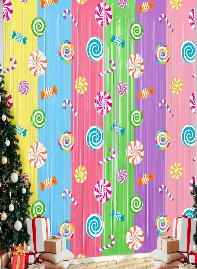 Blosssound 2 Packs Candyland Party Decorations 3.3 x 6.6 ft Christmas Candy Foil Fringe Curtain Lollipop Tinsel Streamers for Christmas Candyland Birthday Baby Shower Sweet Shop Decor(2 Packs, Candy) - Image 1
