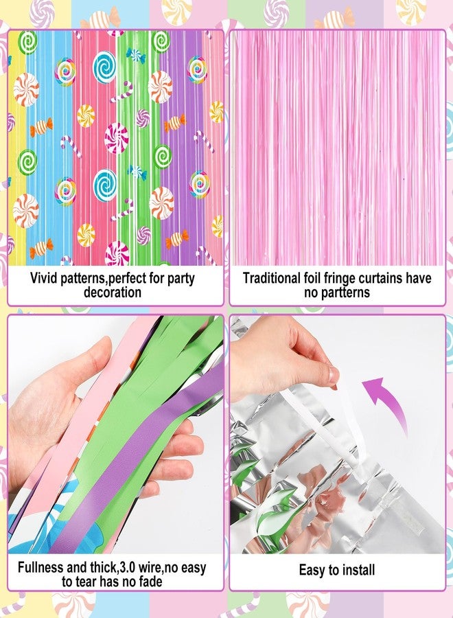 Blosssound 2 Packs Candyland Party Decorations 3.3 x 6.6 ft Christmas Candy Foil Fringe Curtain Lollipop Tinsel Streamers for Christmas Candyland Birthday Baby Shower Sweet Shop Decor(2 Packs, Candy) - Image 3