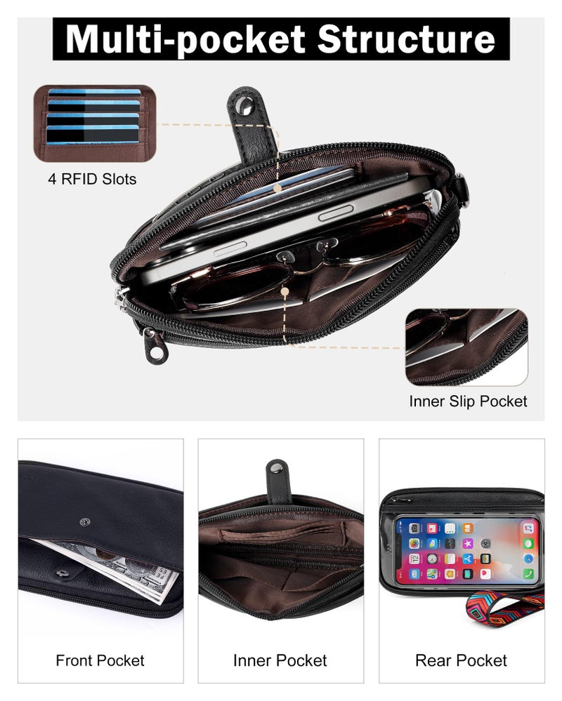 FADEON Slim Wristlet Wallets for Women, Designer Leather RFID Wallet with 3 Zipper Purse for Travel Black - Image 3