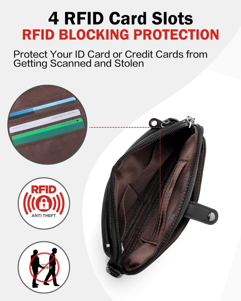 FADEON Slim Wristlet Wallets for Women, Designer Leather RFID Wallet with 3 Zipper Purse for Travel Black - Image 5