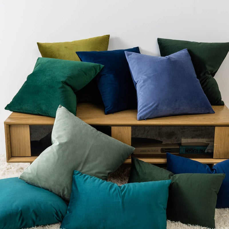 JUSPURBET غطاء وسادة جوسبر بيت باللون الأخضر الداكن مجموعة من 2 غطاء وسادة زخرفي 22x22 من المخمل للكنبة والأريكة والسرير غطاء وسادة ناعم مع سحاب غير مرئي لتزيين غرفة المعيشة والديكور المنزلي - Image 2