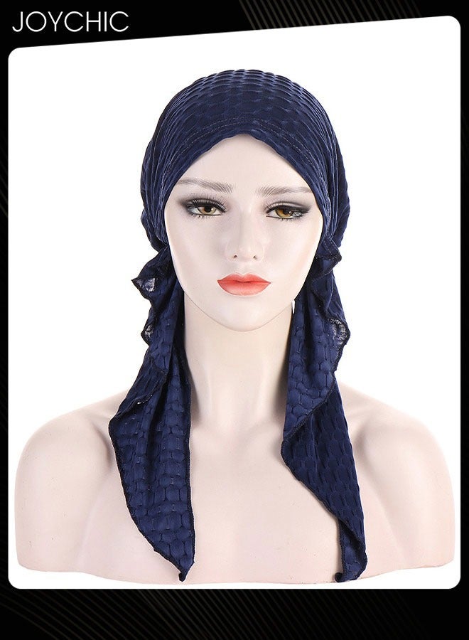 Joychic Slip-On Pre-Tied Head Scarves Women Headwear  Muslim Turban Beanie Caps Comfortsoft Hair Protection Hijab for Women Girls Navy  - Image 2
