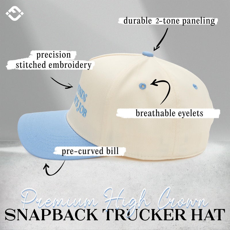 Funky Junque Funny Cute Vintage Trucker Hat for Women Embroidered Adjustable Snapback Baseball Cap - That Sounds Like a Mans Job - Beige/Light Blue - Image 3