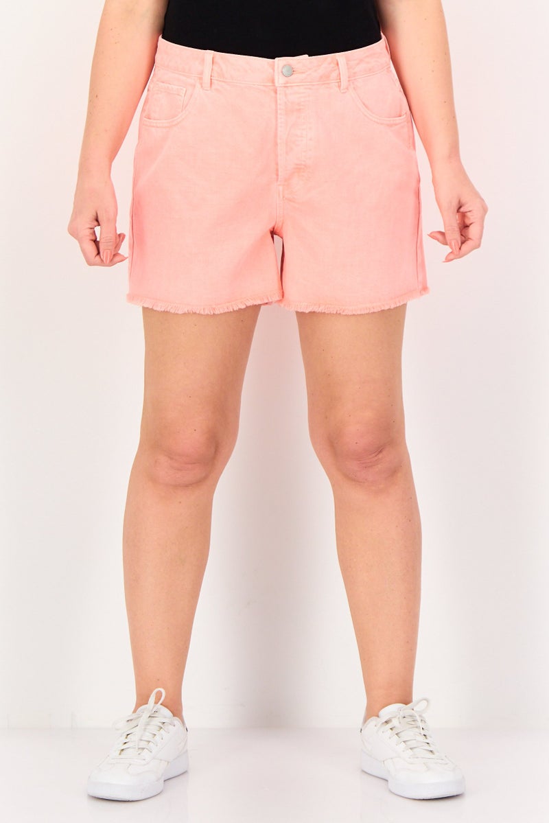 promod Women Solid Denim Shorts, Coral - Image 1