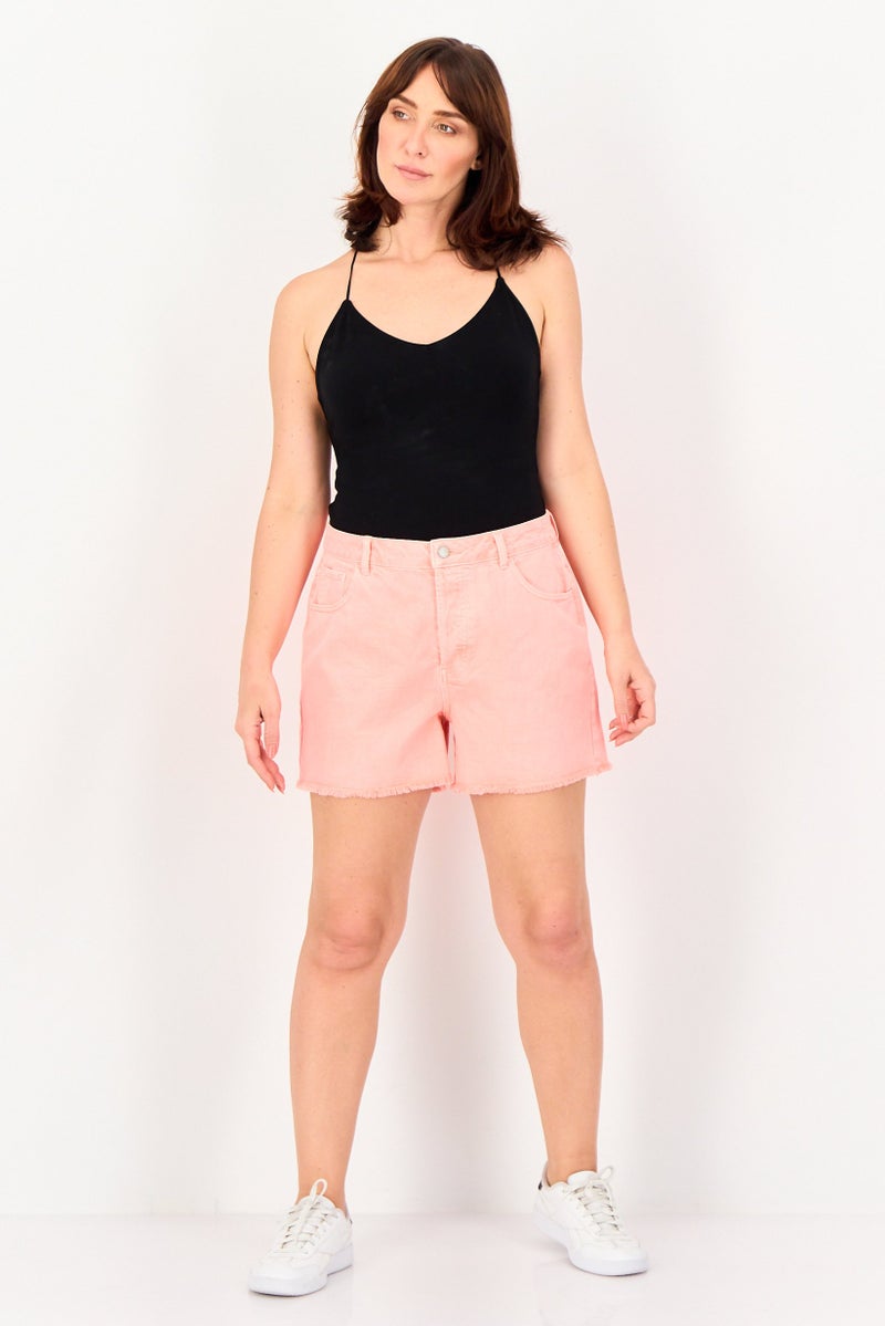 promod Women Solid Denim Shorts, Coral - Image 3