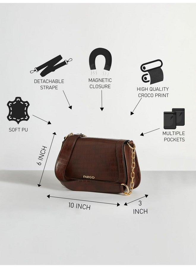 Fargo Duchess Shoulder Bag for Women | Croco Textured Vegan Leather Handbag with RFID Pockets, YKK Zipper, Crossbody Strap | Stylish Sling Tote for College, Casual & Party Use (Brown) - Image 2