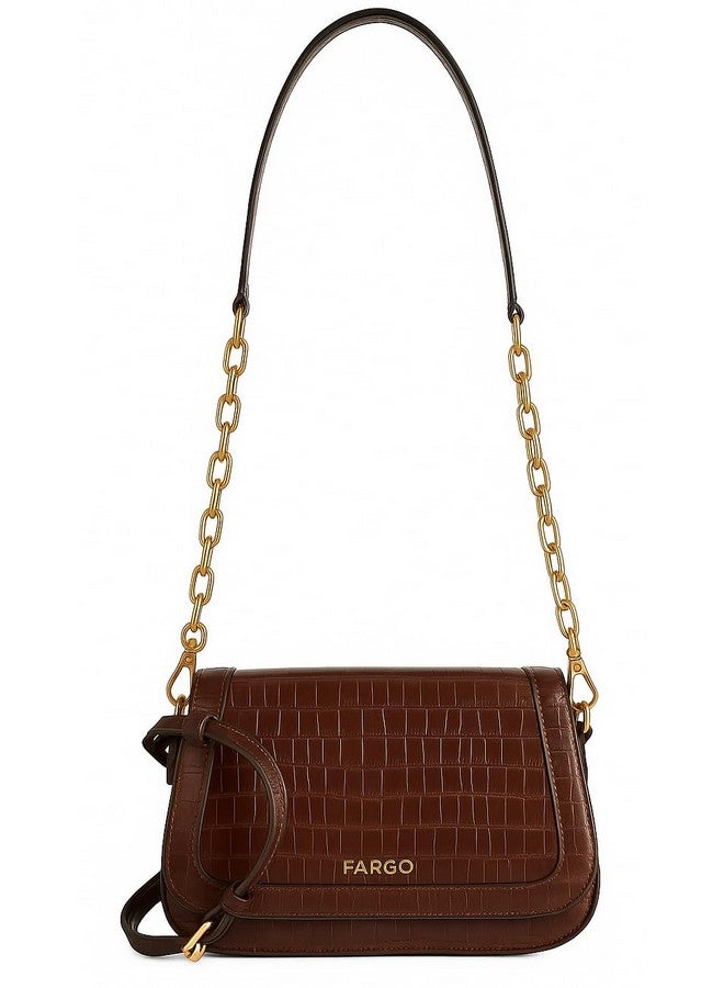 Fargo Duchess Shoulder Bag for Women | Croco Textured Vegan Leather Handbag with RFID Pockets, YKK Zipper, Crossbody Strap | Stylish Sling Tote for College, Casual & Party Use (Brown) - Image 1