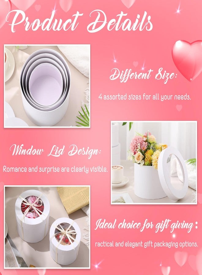 Weekgrat مجموعة ويكغرات من 4 علب هدايا دائرية للهدايا، علب زهور بأغطية لتنسيقات الزهور، تنسيقات زهور متداخلة لعيد الأم، التخرج، الزفاف، عيد الميلاد، عيد الحب (أبيض) - Image 4