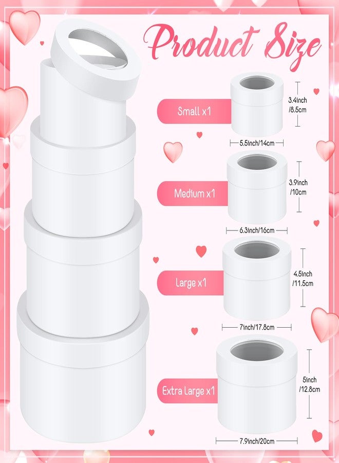 Weekgrat مجموعة ويكغرات من 4 علب هدايا دائرية للهدايا، علب زهور بأغطية لتنسيقات الزهور، تنسيقات زهور متداخلة لعيد الأم، التخرج، الزفاف، عيد الميلاد، عيد الحب (أبيض) - Image 3
