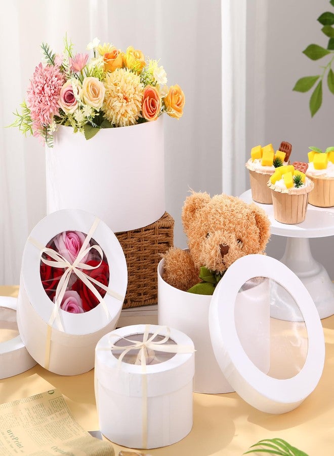 Weekgrat مجموعة ويكغرات من 4 علب هدايا دائرية للهدايا، علب زهور بأغطية لتنسيقات الزهور، تنسيقات زهور متداخلة لعيد الأم، التخرج، الزفاف، عيد الميلاد، عيد الحب (أبيض) - Image 2