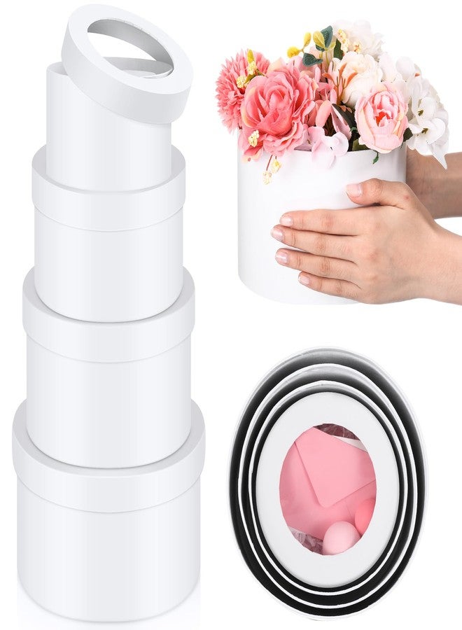 Weekgrat مجموعة ويكغرات من 4 علب هدايا دائرية للهدايا، علب زهور بأغطية لتنسيقات الزهور، تنسيقات زهور متداخلة لعيد الأم، التخرج، الزفاف، عيد الميلاد، عيد الحب (أبيض) - Image 1