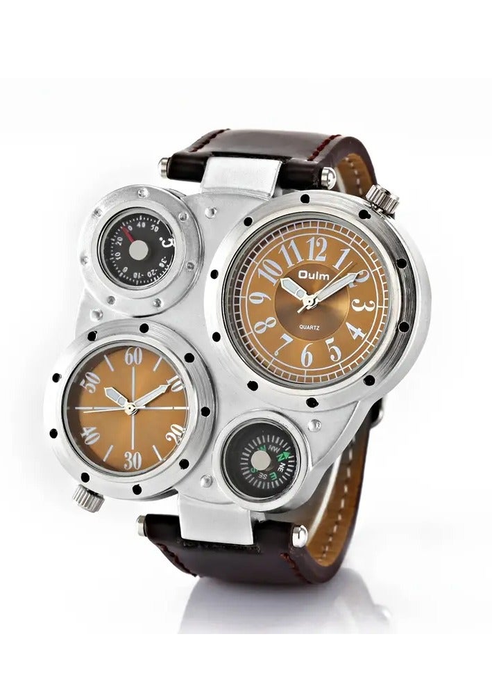 أولم الرياضة في الهواء الطلق الرجال الكبيرة رقم الكوارتز ساعة مع الحزام والبوصلة، شاشة كبيرة التناظرية، حالة الفولاذ المقاوم للصدأ، وظيفة التاريخ، الحركة الإلكترونية، التخييم ساعة - Image 1