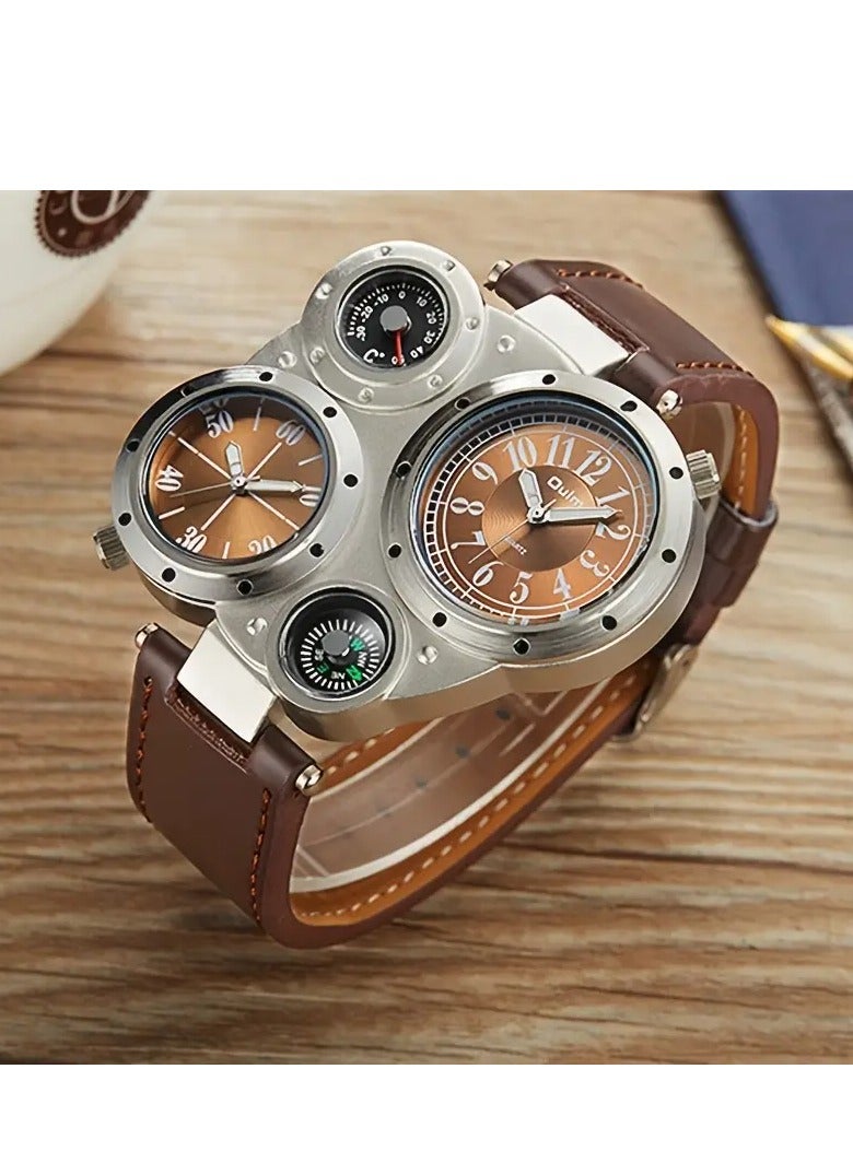 أولم الرياضة في الهواء الطلق الرجال الكبيرة رقم الكوارتز ساعة مع الحزام والبوصلة، شاشة كبيرة التناظرية، حالة الفولاذ المقاوم للصدأ، وظيفة التاريخ، الحركة الإلكترونية، التخييم ساعة - Image 2