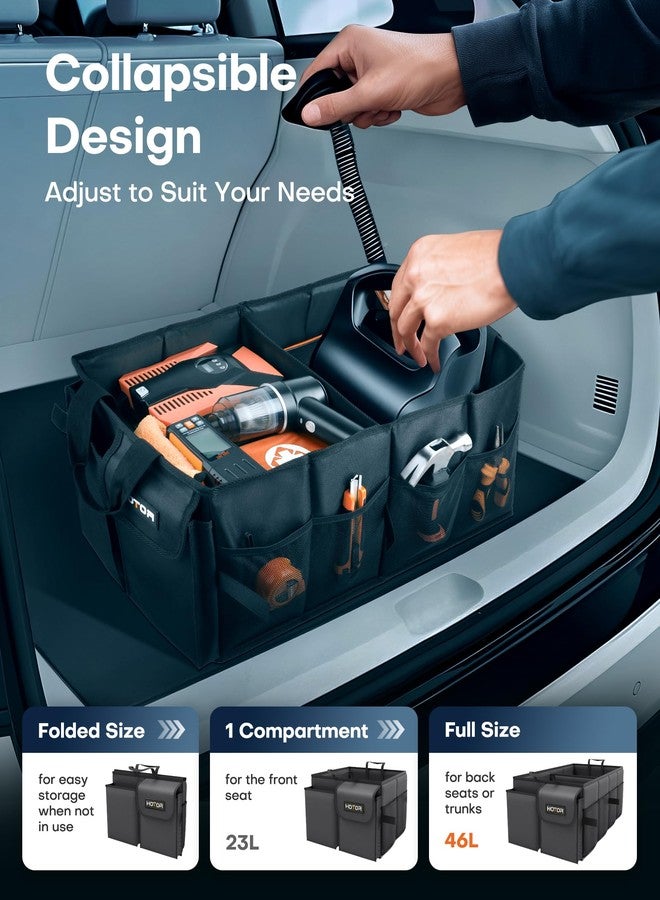 HOTOR Trunk Organizer for Car - Large-Capacity Car Organizer, Foldable Trunk organizer for SUVs & Sedans, Sturdy Car Organization for Car Accessories, Tools, Sundries, Black, 2 Compartments - Image 5