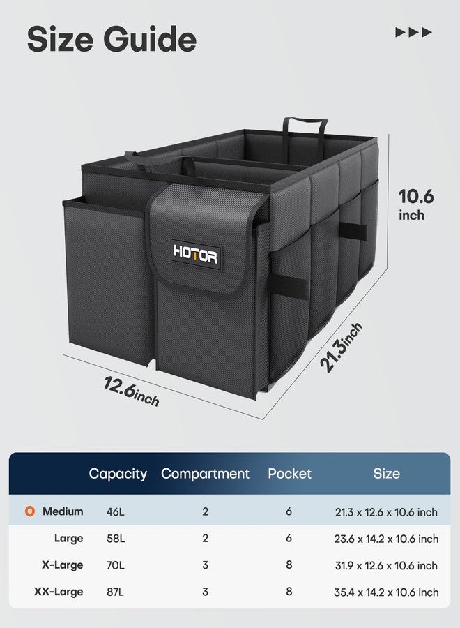 HOTOR Trunk Organizer for Car - Large-Capacity Car Organizer, Foldable Trunk organizer for SUVs & Sedans, Sturdy Car Organization for Car Accessories, Tools, Sundries, Black, 2 Compartments - Image 2