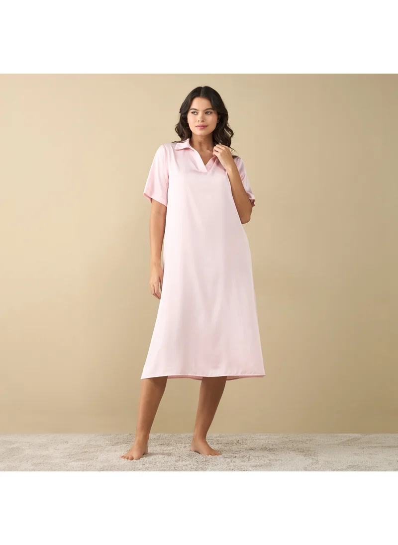 FAV Satin Night Dress with Short Sleeves