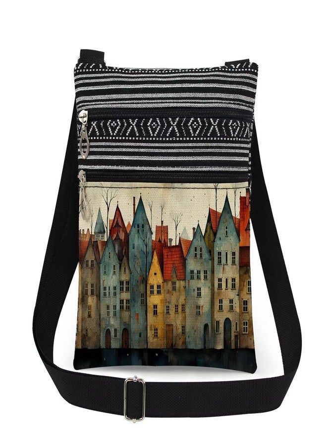 XiaoGalaee Retro Architecture Old Town Print Crossbody Bag - Rustic Village Print Adjustable Shoulder Strap Messenger Bag for Travel Women Christmas Gift Birthday Present for Friend - Image 1