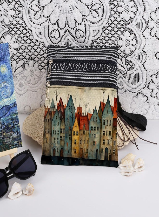 XiaoGalaee Retro Architecture Old Town Print Crossbody Bag - Rustic Village Print Adjustable Shoulder Strap Messenger Bag for Travel Women Christmas Gift Birthday Present for Friend - Image 3