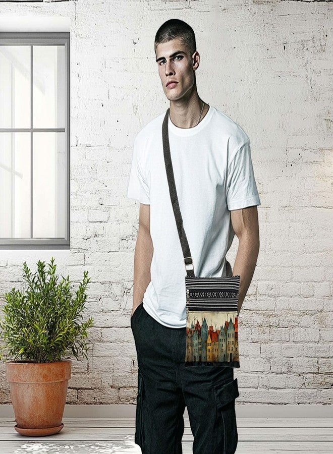 XiaoGalaee Retro Architecture Old Town Print Crossbody Bag - Rustic Village Print Adjustable Shoulder Strap Messenger Bag for Travel Women Christmas Gift Birthday Present for Friend - Image 5