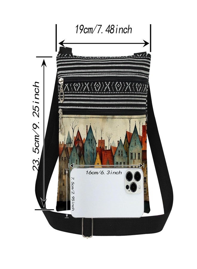 XiaoGalaee Retro Architecture Old Town Print Crossbody Bag - Rustic Village Print Adjustable Shoulder Strap Messenger Bag for Travel Women Christmas Gift Birthday Present for Friend - Image 4
