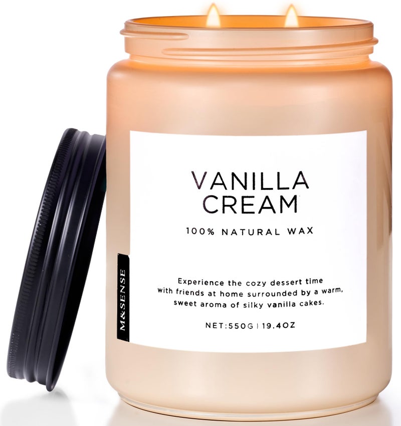 MSENSE Vanilla Soy Candles Large 194oz Non Toxic 110 Hours Burning Time 100 Natural Organic Soy Wax Candle Relaxing Aromatherapy Scented Housewarming Gift for Women and Men
