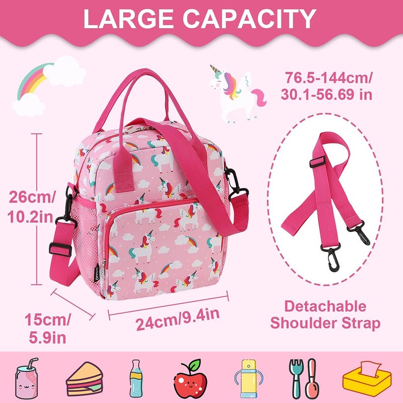 RAVUO Unicorn Lunch Bag for Girl Insulated Cute Girls Lunch Box for Kids Reusable Lunch Tote with Detachable Shoulder Strap Plush - Image 2