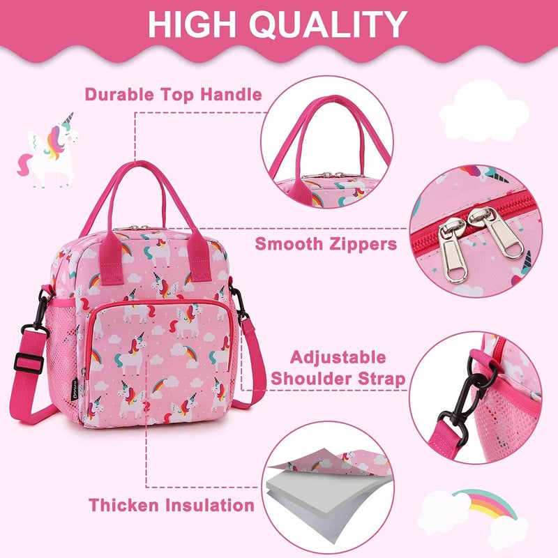 RAVUO Unicorn Lunch Bag for Girl Insulated Cute Girls Lunch Box for Kids Reusable Lunch Tote with Detachable Shoulder Strap Plush - Image 3
