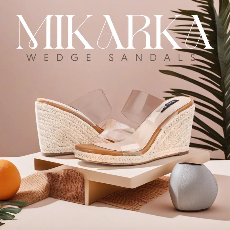 mikarka Slip On Wedge Sandals for Women Open Toe Espadrilles Platform Slides Dressy High Heel Beach Summer Sandal Comfortable Wedges Shoe Mules Clear US Size 7.5 - Image 3