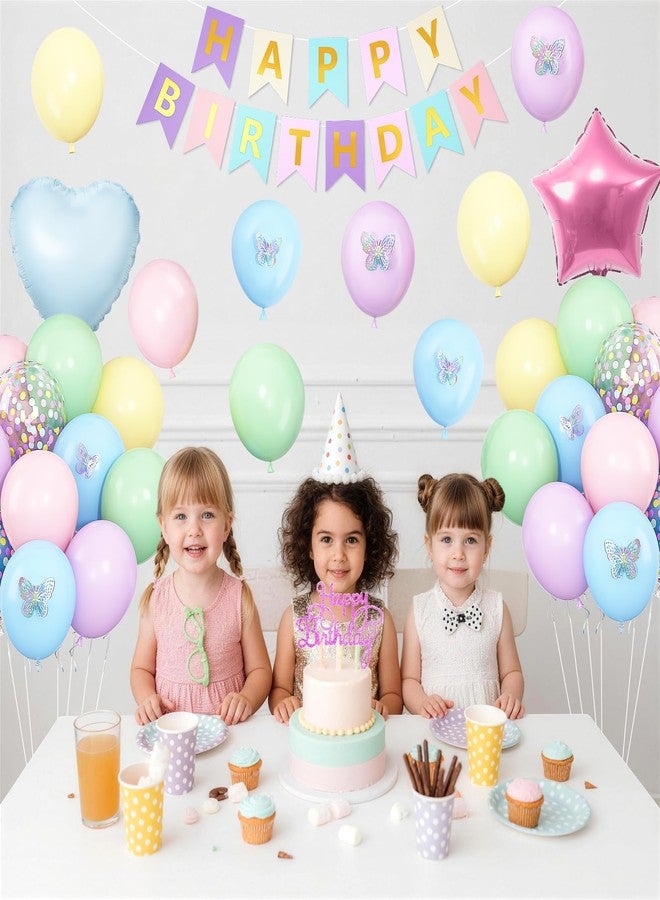 زينة عيد ميلاد بألوان قوس قزح الباستيل، بالونات عيد ميلاد عيد الفصح، بالونات ماكارون، ألوان وردية، زرقاء، بنفسجية، خضراء، صفراء، بالونات قصاصات ورق ملونة، لافتة، بالونات فويل على شكل نجمة وقلب لحفلات استقبال المولود الجديد وحفلات عيد الفصح - Image 3