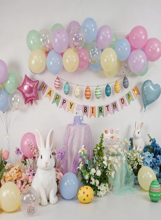 زينة عيد ميلاد بألوان قوس قزح الباستيل، بالونات عيد ميلاد عيد الفصح، بالونات ماكارون، ألوان وردية، زرقاء، بنفسجية، خضراء، صفراء، بالونات قصاصات ورق ملونة، لافتة، بالونات فويل على شكل نجمة وقلب لحفلات استقبال المولود الجديد وحفلات عيد الفصح - Image 5