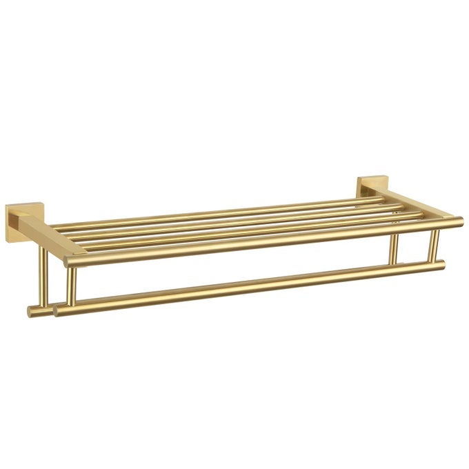 BATHROOM TOWEL SHELF WITH HOLDER SUS304 STAINLESS STEEL BATH TOWEL RACK WITH DOUBLE TOWEL BAR WALL MOUNT BRUSHED GOLD 2362 INCHES