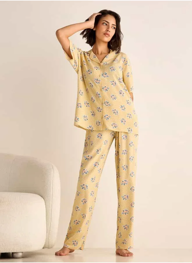 سبلاش فيڤ All-Over Floral Print Shirt and Pyjama Set