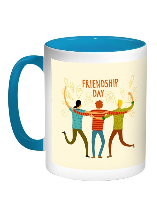 Happy Friendship day Printed Coffee Mug Blue/White/Beige 11ounce