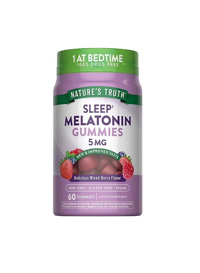 Nature's Truth Sleep Melatonin Gummies, 5mg, Mixed Berry Flavor, 60 Count, Vegan & Gluten-Free