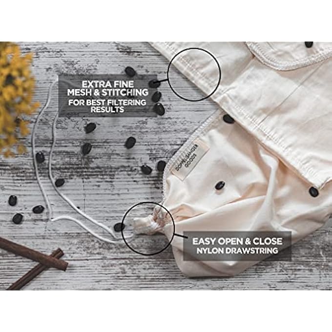 Doppeltree 2Pack Large 30Cm X 30Cm Organic Cotton Cold Brew Coffee Bag  Designed In California  Reusable Coffee Filter With Easyopen Drawstring Cold Brew Maker For Pitchers Mason Jars  Toddy Systems - Image 3