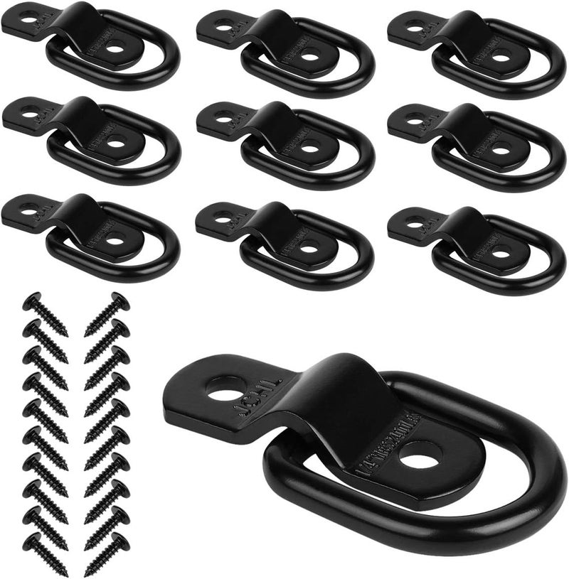 JCHL D Rings Tie Down Anchors Hooks for Trailer Truck Bed Bracket Enclosed Points Pickup Camper Surface Mount D-Ring Heavy Duty 1/4" 2400 Pound Capacity (10-Pack) - Image 1