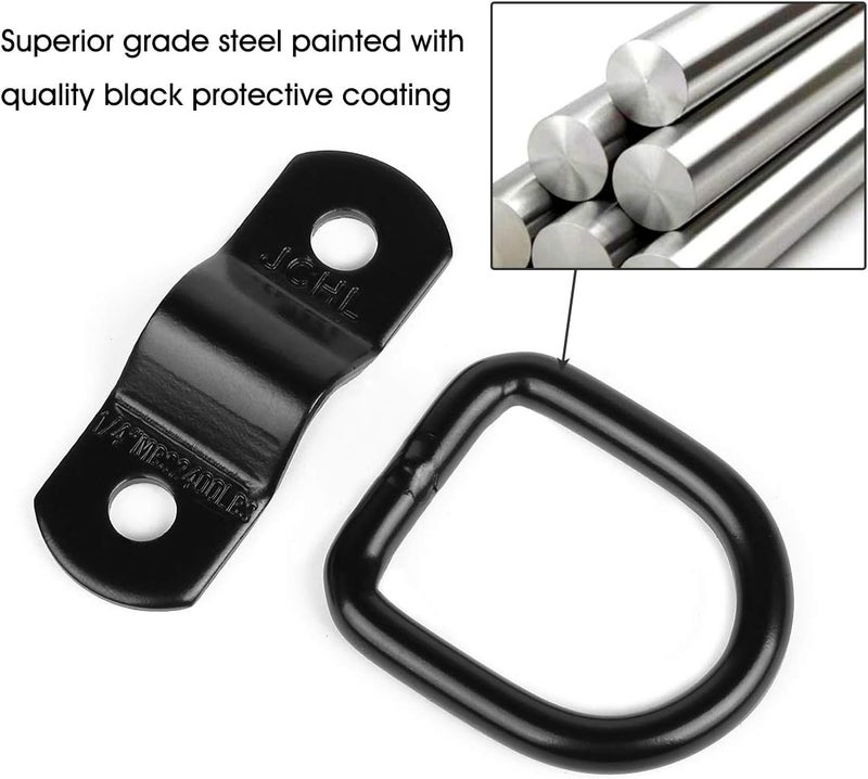JCHL D Rings Tie Down Anchors Hooks for Trailer Truck Bed Bracket Enclosed Points Pickup Camper Surface Mount D-Ring Heavy Duty 1/4" 2400 Pound Capacity (10-Pack) - Image 4